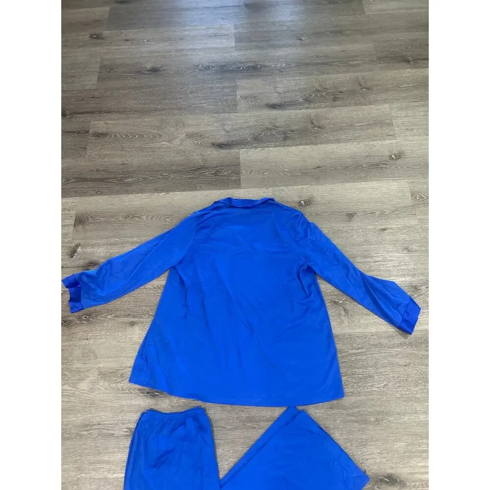 Vintage 70s Vanity Fair Royal Blue Silky Pajama Set L